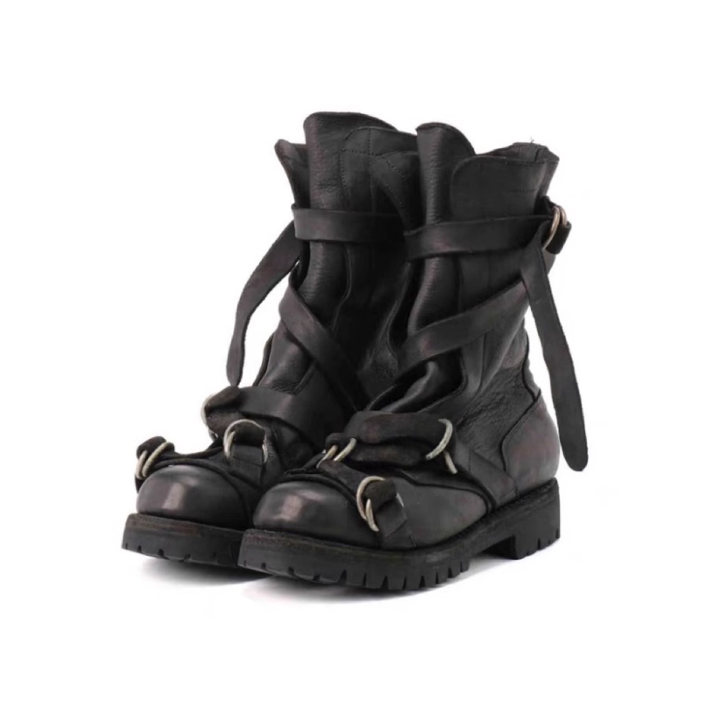 Leather Classic Strap - Męskie skórzane buty motocyklowe Punk Retro